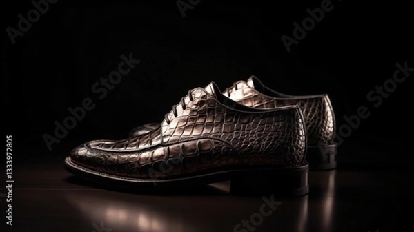 Fototapeta Luxurious Crocodile Leather Men's Dress Shoes in Low Light