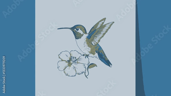 Fototapeta Illustration Of A Beautiful Hummingbird In Flight With Detailed Features