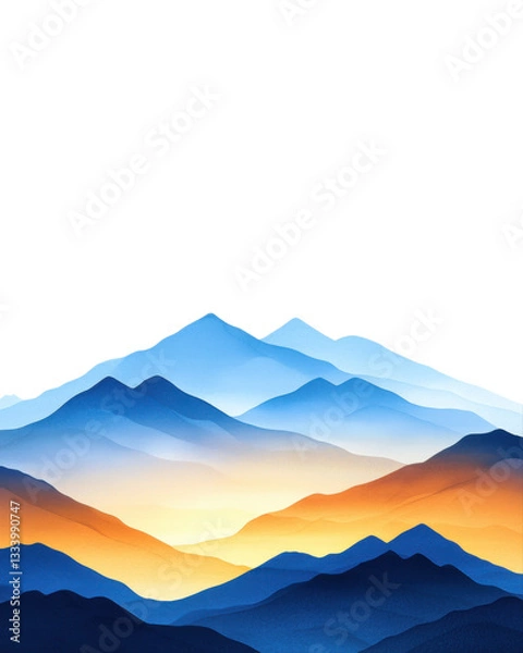 Obraz isolated transparent Background. Majestic mountain range with layered blue and orange hues at sunset