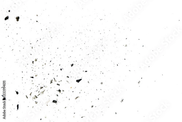 Fototapeta Ash particles of baking paper on isolated white background