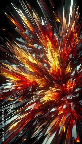 Fototapeta Glowing jagged shapes in fiery red, yellow, and orange tones, resembling molten glass, perfect for background and wallpaper