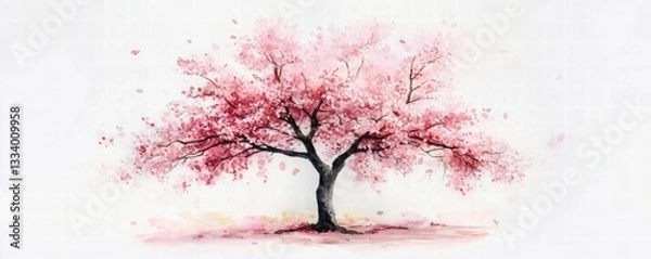 Fototapeta Watercolor Cherry blossom blooming flower,Sakura tree or forest side view,Cherry tree spring flower background,elements for environment and garden,botanical in spring season.