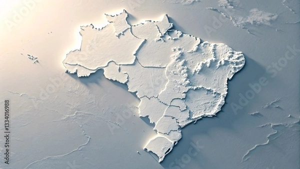 Fototapeta 3D Relief Map of Brazil with Minimalist Design