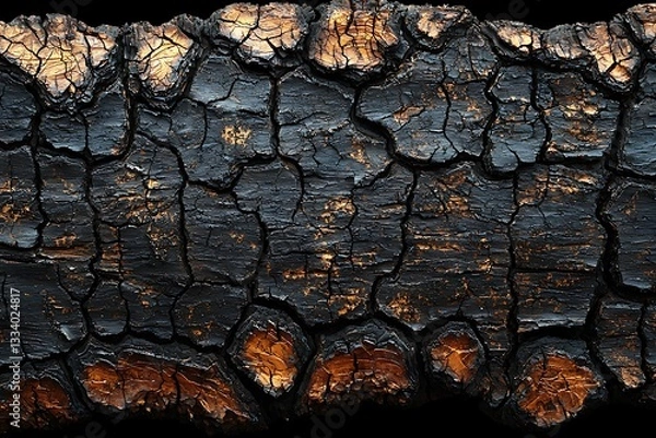 Fototapeta A close up of charred wood with textured cracks