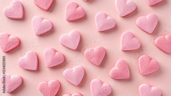 Fototapeta Pink Heart Candies Pattern on Light Pink Background.