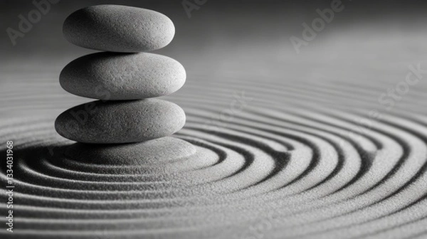 Fototapeta Three stones balanced on a sand mandala