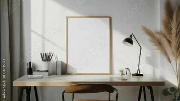 Fototapeta Modern Minimalist Home Office Workspace with Sunlight