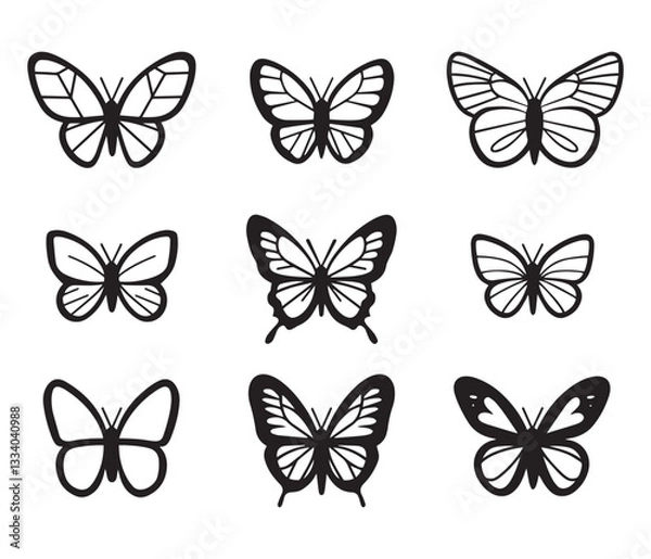 Fototapeta Set of Various Butterfly Silhouettes – Collection of Elegant Flying Insects Vector