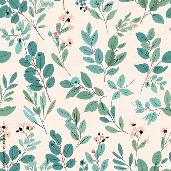 Fototapeta Elegant Botanical Seamless Pattern: Delicate Greenery and Soft Hues