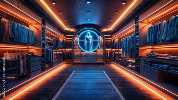Fototapeta High end closet interior with futuristic lighting high resolution picture