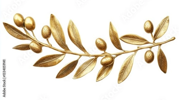 Obraz A golden olive branch with several olives and green leaves