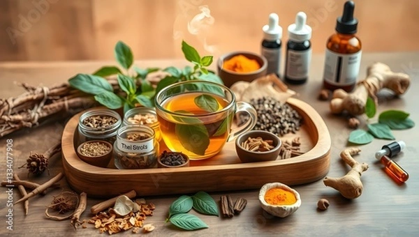 Obraz Healing Power of Adaptogens: Herbal Remedies Like Holy Basil, Reishi, and Cordyceps for Stress Reduction, Immune Support, and Inner Balance