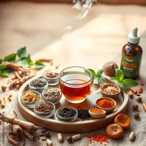 Obraz Holistic Healing with Adaptogenic Herbs and Medicinal Mushrooms to Reduce Stress, Strengthen Immunity, and Enhance Inner Balance