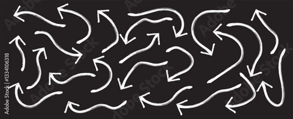 Obraz Grunge Arrow stock illustration .Brush, marker drawn Thin arrows set. Collection of hand drawn doodle thick arrows in different directions. multipurpose direction arrow symbol Can be used as..