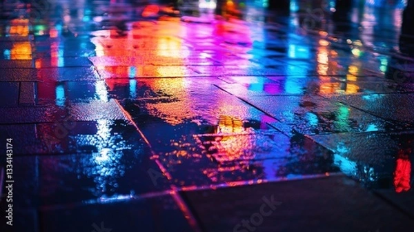 Obraz Cyberpunk City Reflections Background with Neon Glow