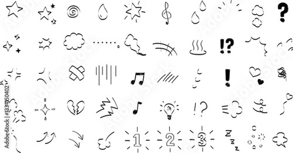 Fototapeta Set of hand drawn doodle manga emoji icons for your design. Vector illustration elements.