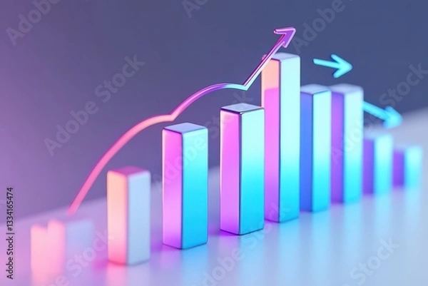 Obraz Colorful 3D bar graph illustrating financial growth and decline trends with arrows