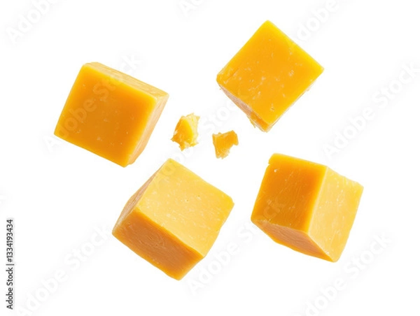 Obraz Isolated Cubes of Cheddar Cheese with Crumbs