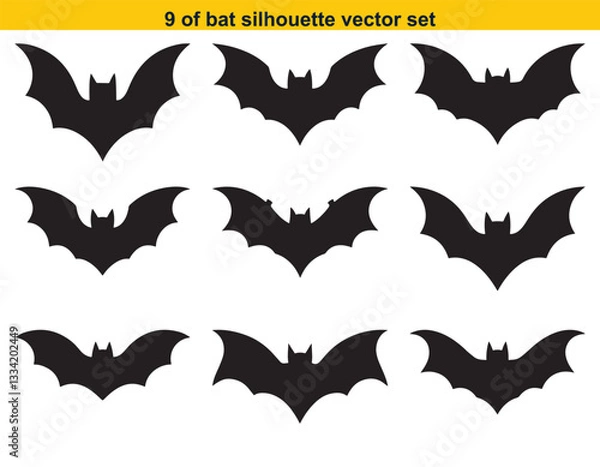 Fototapeta set of bat icon silhouette sticker vector for Collection of Happy Halloween Icons