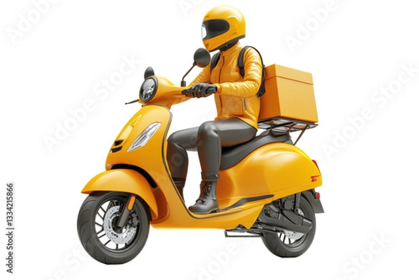 Obraz Isolated Side View of Delivery Scooter Driver