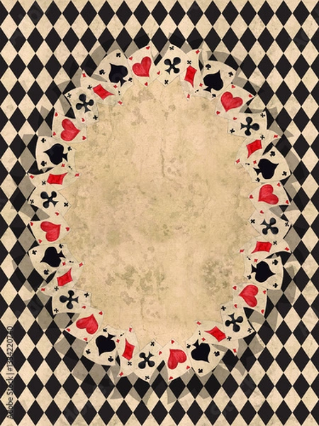 Obraz Alice in Wonderland  vintage style original hand drawn  playing cards frame
