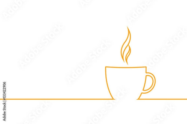 Obraz Simple flat line designe a cup of coffee. Isolated vector illustration with copy space