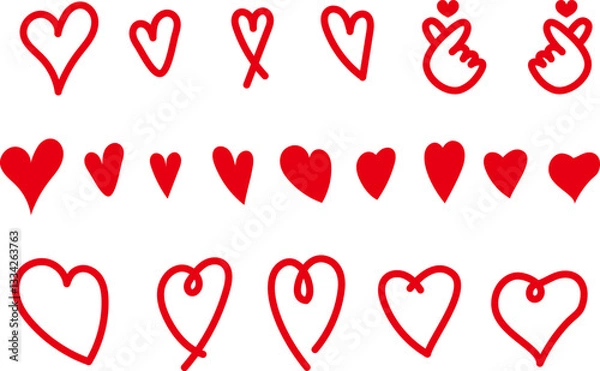Obraz ラフな手描きハートのセット 赤
