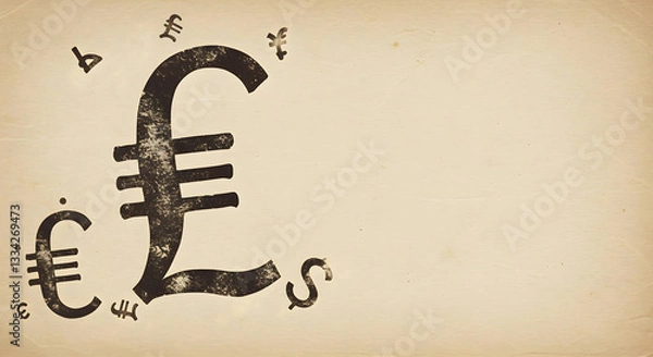 Obraz Vintage Currency Symbols on Aged Paper Texture Background