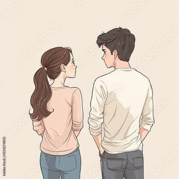 Fototapeta  a young lover couple in which the male is trying to calm down his angry lady 