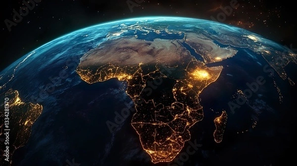 Obraz Futuristic view of Africa from space with glowing city lights