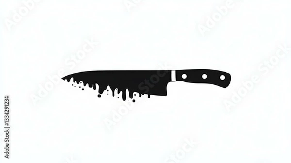 Fototapeta Sharp kitchen knife with dripping blood on a plain white background
