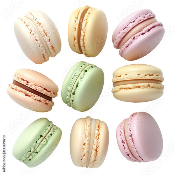 Obraz Delicate pastel macarons in shades of pistachio and rose isolated on white or transparent background