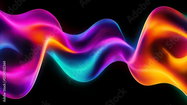 Fototapeta Colorful abstract wave flowing in digital cyberspace