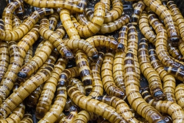 Fototapeta Birds feeding on worms close-up of nature's cycle in a habitat environment