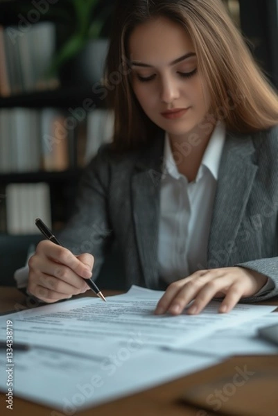 Obraz woman’s Hand Completing Form on paper