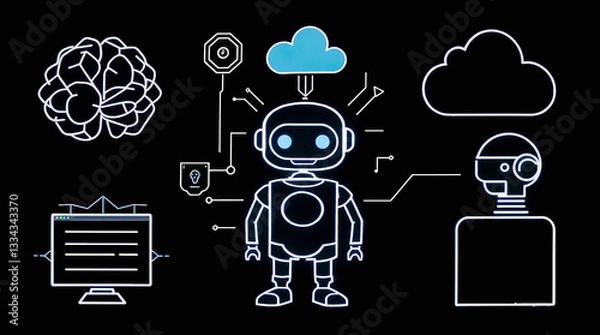 Obraz Modern Artificial Intelligence Icon Set with Solid Background for Web and App UI