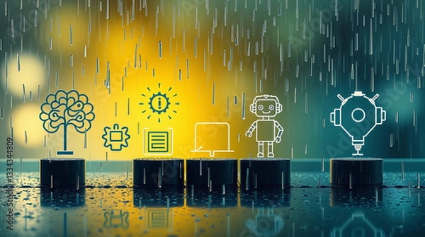 Obraz Modern Artificial Intelligence Icon Set with Solid Background for Web and App UI