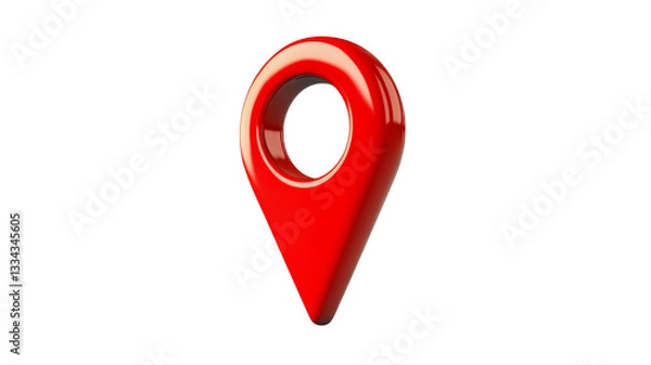 Fototapeta Shiny red location pin pointing position on a transparent background