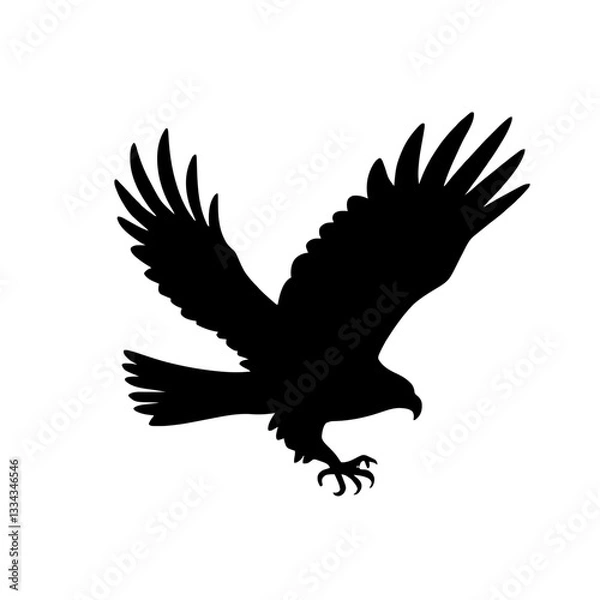 Fototapeta Minimalist black silhouette of a hawk in flight symbolizing focus and strength