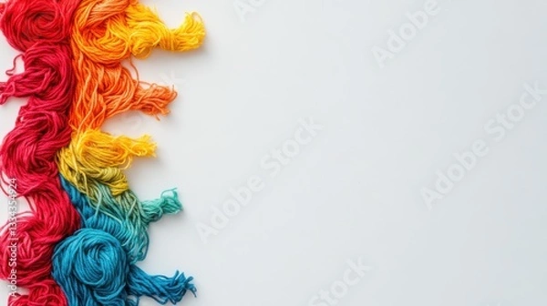 Obraz Colorful Yarn Threads on White Surface for Creative Projects