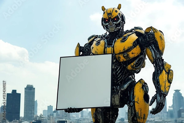 Obraz robot with blank sign
