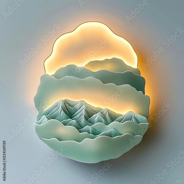 Obraz Artistic Mountain Landscape Wall Decor with Illuminated Clouds and Peaks, Decorative Interior Design with Soft Lighting and Serene Atmosphere
