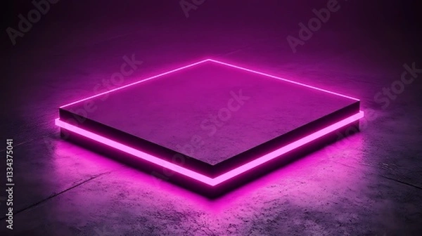 Obraz Pink neon glowing square platform.