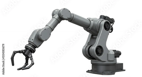 Fototapeta Industrial Robotic Arm for Manufacturing Assembly Automation on White Background