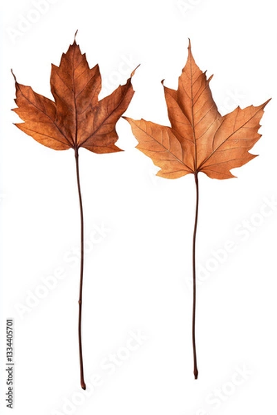 Fototapeta : Two Brown Maple Leaves on White Background