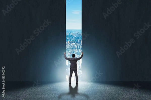 Obraz Biznesmen idąc w kierunku jego ambicji