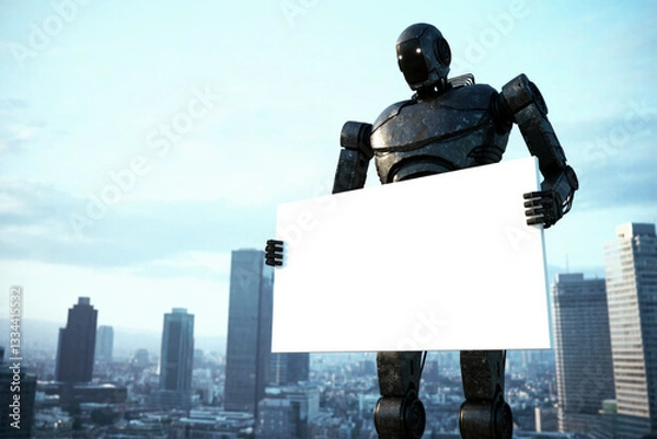 Obraz man holding blank billboard