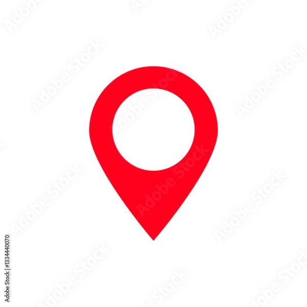 Fototapeta Red location pin icon symbolizes precise destination and direction in maps and navigation apps.