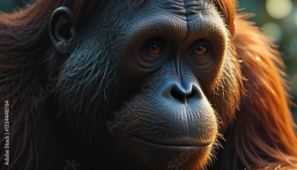 Fototapeta Close Up Portrait of an Orangutan with Expressive Eyes in Warm Lighting