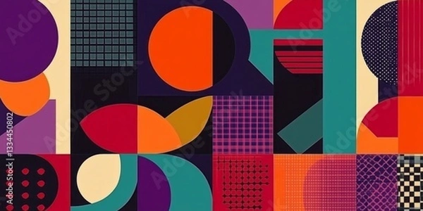 Fototapeta Abstract geometric composition features circles squares triangles and varied patterns